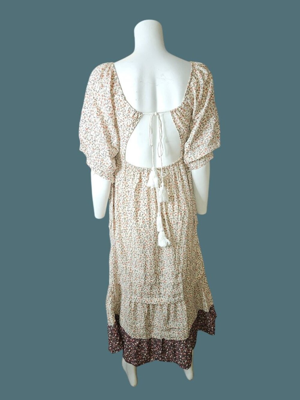 POL Open Back FarmGirl Milkmaid Cottagecore Floral Ditsy Maxi Dress Women S